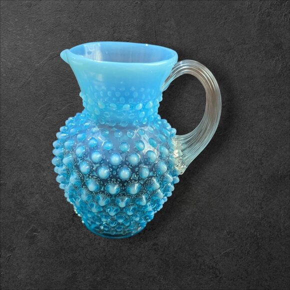 Fenton Other - Vintage Fenton Hobnail Blue Glass Mini Pitcher 5" Opalescent Handle Collectible